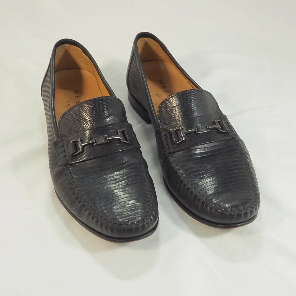 Mezlan Sileno Men 10 M Black Bit Loafer Exotic Genuine Lizard Luxury Dress Shoes